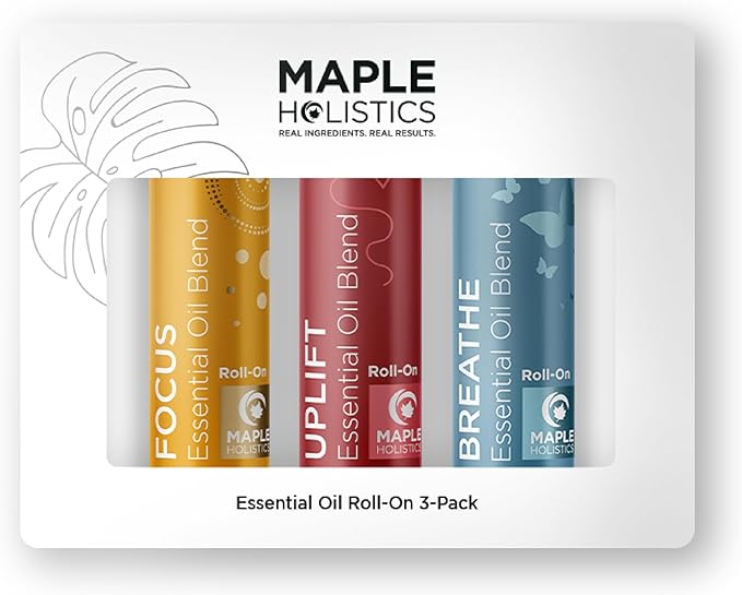 Aromatherapy Roll on Essential Oils Set - Wellness Essential Oils Set Variety Pack with Focus Uplift & Breathe Essential Oil Rollers - Fun & Cute Wellness Gift for Young Women and Teens (3 Pack)