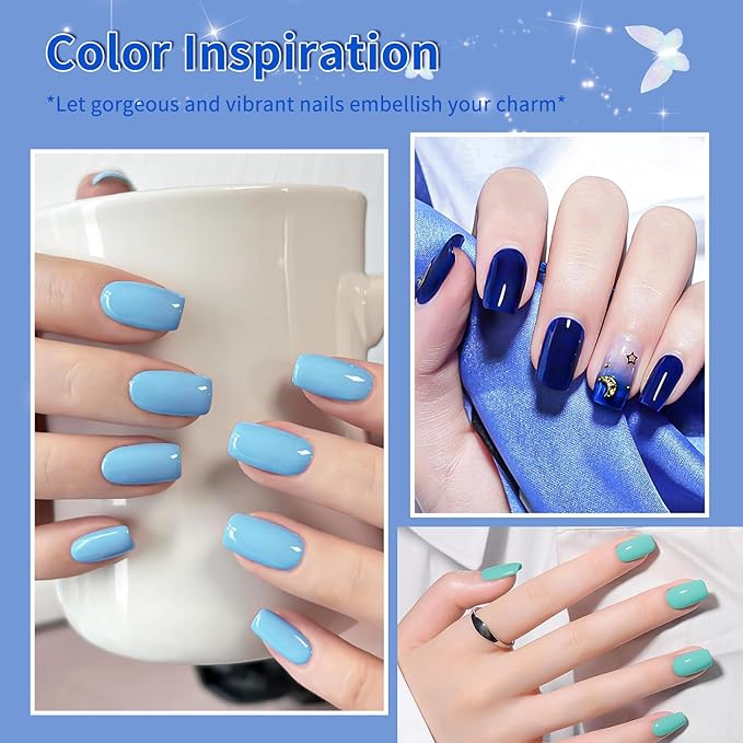 JR 9 PCS 0.5oz Nail Gel Polish Set Same Color Same bottle Ocean Blue Gel Nail Set UV LED Soak Off Polish Set Home DIY Gift Blue Set