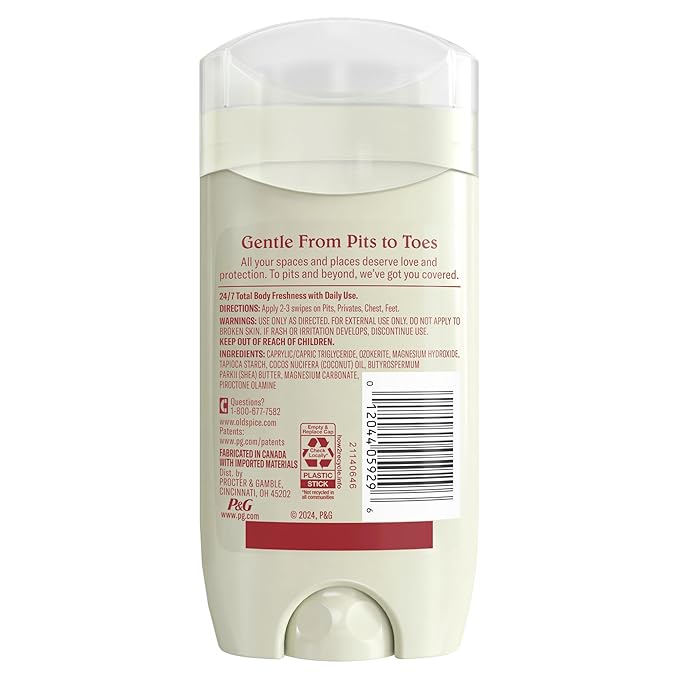 Old Spice Whole Body Deodorant Stick for Men, Aluminum Free, Unscented, 24/7 Odor Protection, 24/7 Lasting Freshness, Dermatologist Tested, Gentle on Skin, Safe to Use All Over, 3.0 oz