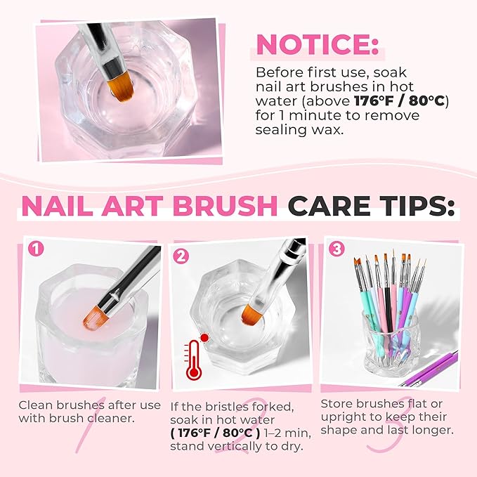 UNA GELLA Nail Art Brushes Set 6PCS Black Color Double-ended Acrylic Nail Design Brush Set Nail Dotting Tools Nail Art Gel Polish Liner Brushes for Gel Polish Painting DIY Nail Salon