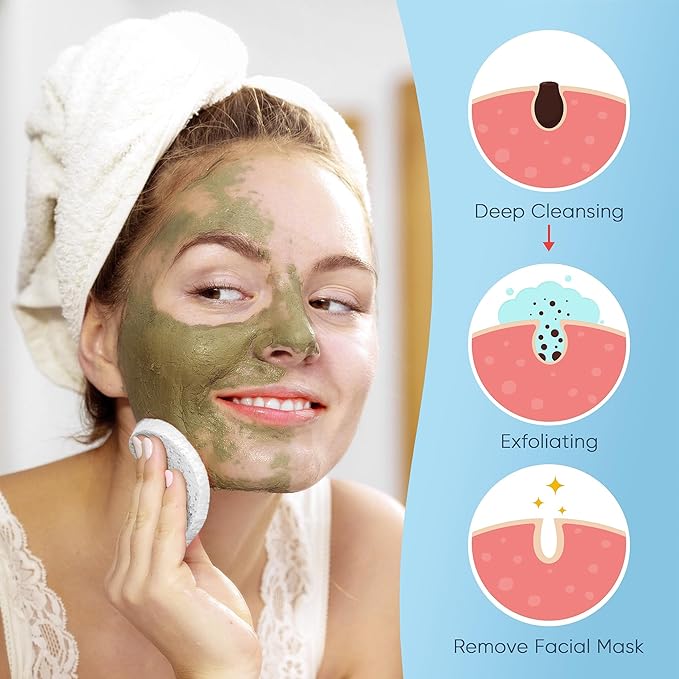 GAINWELL 50-Count Compressed Facial Sponges with Storage Container, for Facial Cleansing, Reusable Makeup Remover, Portable, Suitable for Travel, White