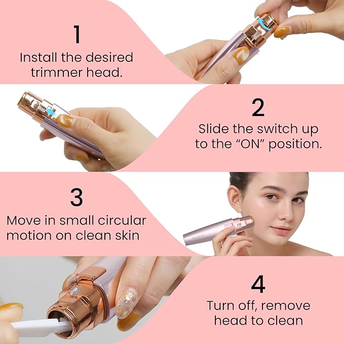 Eyebrow Facial Hair Remover - 2 in 1 Rechargeable Eyebrow Trimmer and Facial Hair Removal for Women, Painless Electric Hair Removal Device with LED Light for Face Eyebrows Peach Fuzz Lip Body