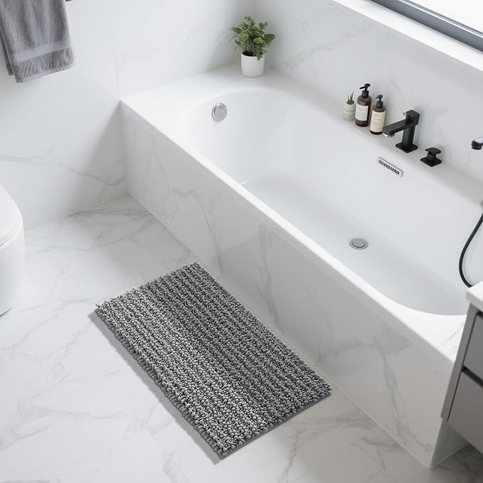 Yimobra Large Bathroom Rugs Non Slip Washable 36x24 Inch - Ultra Soft Absorbent Chenille Bath Mat, Quick Dry Shaggy Floor Carpet for Tub Shower, Gray Home Decor Accessories