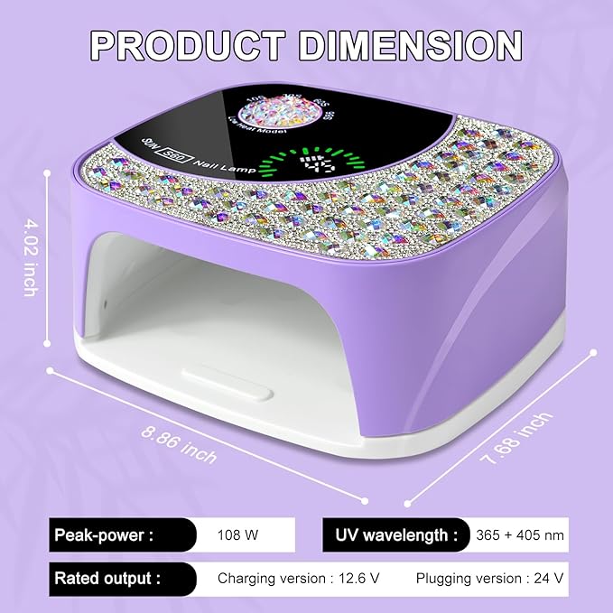 LIMEGIRL UV LED Nail Lamp Kit for Gel Polish Professional Fast Curing Purple Dryer Light Set with 4 Timer Settings Cordless Rechargeable Nail Art Cure Machine with UV Gloves and Automatic Sensor