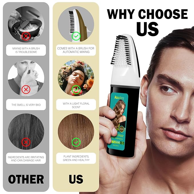 Easy Black Hair Dye,Natural Hair Dye Shampoo for Women,Semi Permanent Hair Color Cover Gray White Hair,Champu Para Canas Hair Dye 4 in 1 With Comb Herbal Plant Hair Color Shampoo(Black)