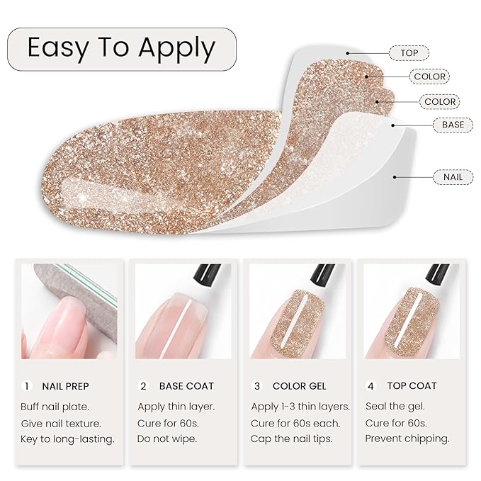 MAYCHAO 15ML Champagne Gold Gel Nail Polish 1Pc Champagne Glitter Shimmer Nail Polish Gel Soak Off UV LED Nail Art Starter Manicure Salon DIY at Home, 0.5 OZ