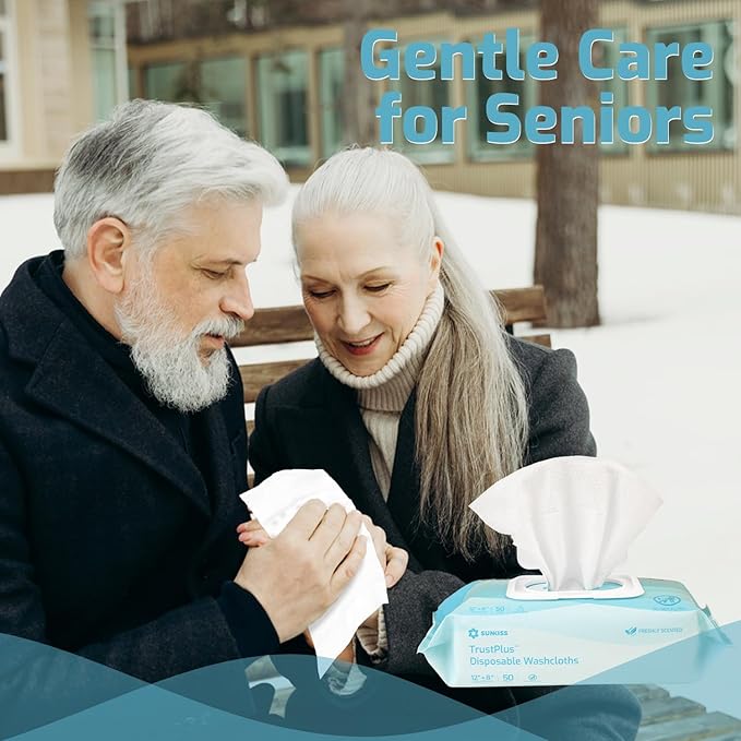 SUNKISS Trustplus Wet Wipes for Adult No Rinse, Extra Large 8”x12” Body Cleaning Washcloths for Elderly Incontinence & Cleansing, Fresh Scented, 200 Count (4 Packs of 50)