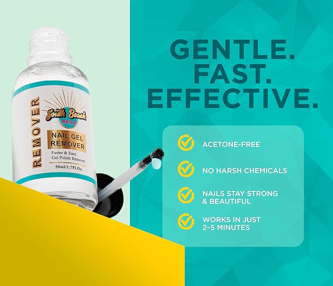 South Beach Nails Gel Nail Polish Remover 15ml – Professional Gel Nail Remover for Easy Peel Off – Acetone-Free Fast Gel Remover for Nails Soak Off – Nail Polish Remover for Gel Nails at Home Salon
