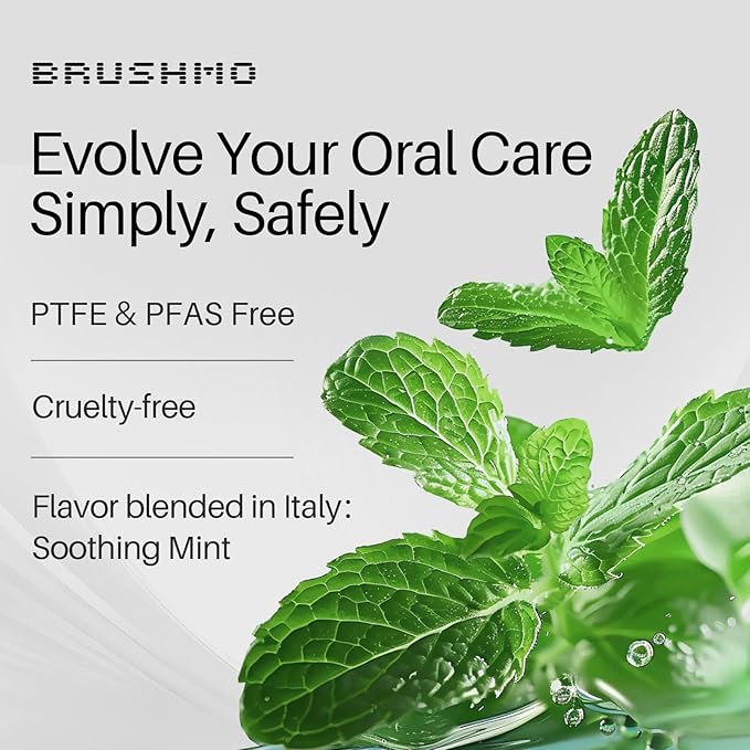 Brushmo Black Floss (BBFloss) - Expanding Floss, Gum-Friendly Soothing Mint Dental Floss, Natural Vegan Wax to Remove Plaque from Teeth, US-Dentist Designed PTFE & PFAS Free Oral Care, 1 Spool, 55 yd