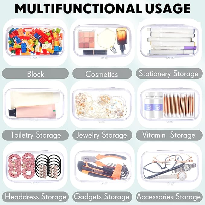 Sanwuta 10 Pcs Hard Zipper Case Clear Hard Pouches Plastic Zipper Pencil Box Toy Storage Bins Portable Plastic Container for Travel Toiletry Office Cosmetic Block Puzzle Organizer(S,Clear)