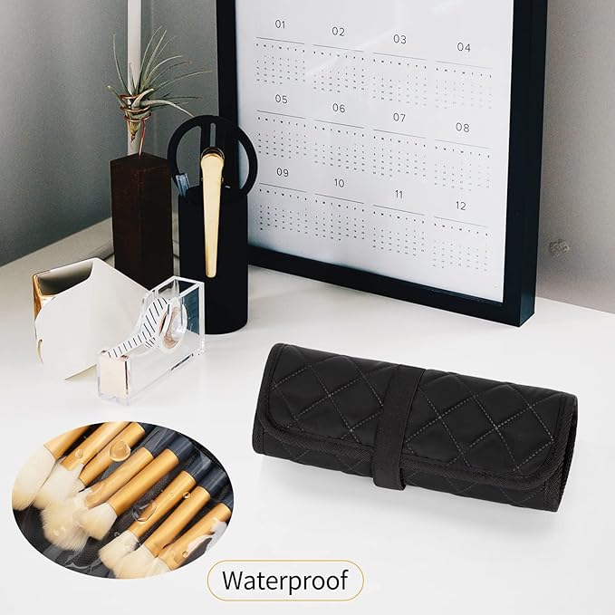 OCHEAL Makeup Brush Holder,Makeup Brush Organizer,Travel Makeup Brushes Bag Cosmetic Bags Pouch for Women Brushes Case Makeup Artist -Black Rhombus