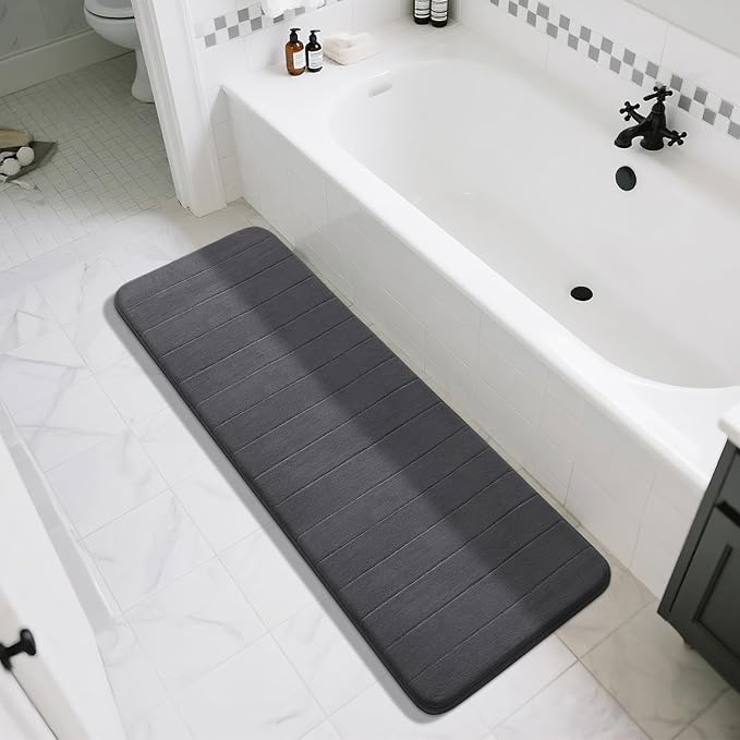 Yimobra Bathroom Runner 60"x24", Non Slip Memory Foam Bath Mat, Super Soft Water Absorbent Hallway Carpet, Machine Washable Rug for Vanity Tub Shower, Dark Gray