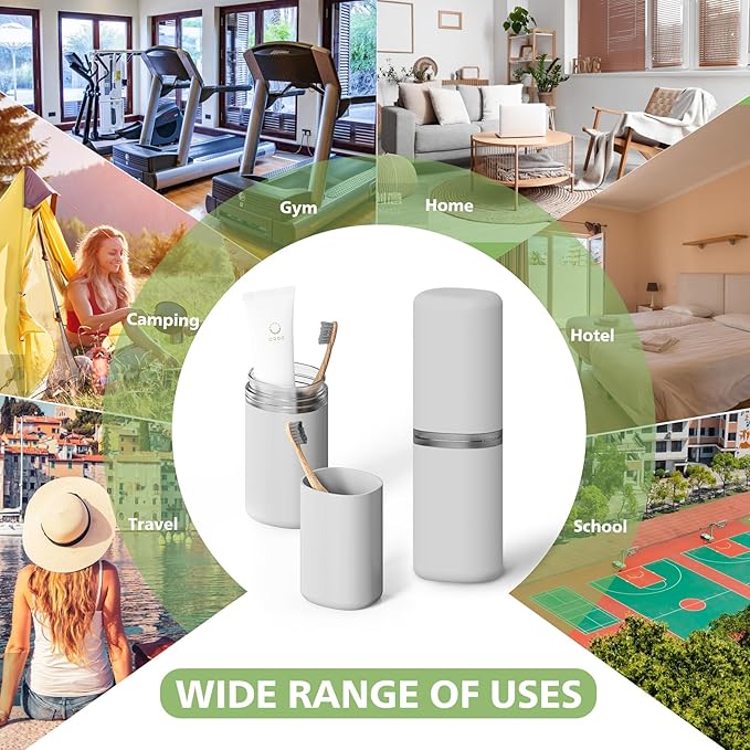 Baluca Travel Toothbrush Case, Portable Tooth Brush Holder and Toothpaste Cover Container with Mouthwash Cup, Compact Oral Clean Tools Organizer for Traveling/Camping/School/Home (Grey, Extra Large)