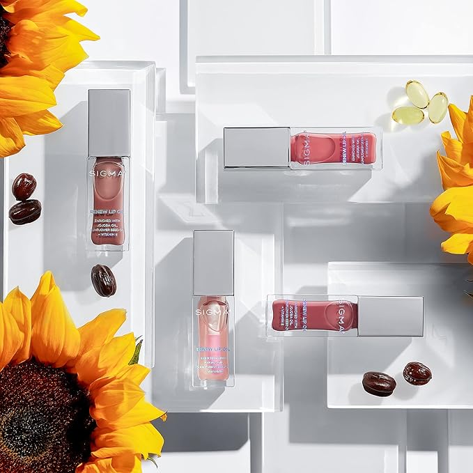 Sigma Beauty Renew Lip Oil – Tinted Lip Oil with Luxurious High-Shine Color and Long Lasting Hydration for Soft, Supple Lips, Non Sticky Lips Oil with Nourishing Antioxidants (Hush, Clear Pink Sheen)