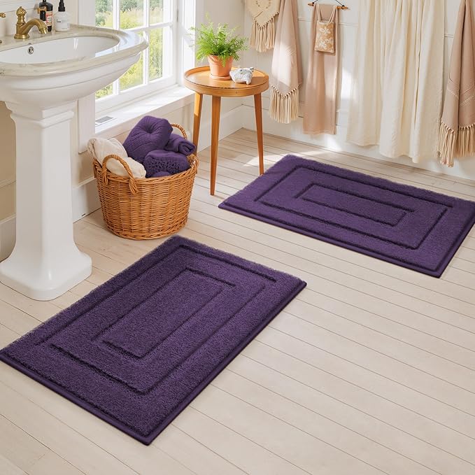 GRANNY SAYS Bathroom Rugs Sets 2 Piece,Soft Bath Mats for Bathroom, Bath Rugs Non Slip Washable, Absorbent Bath Rug for Tub, Shower and Toilet, Bath Mat Set (Purple, 20" x 32" + 16" x 24")