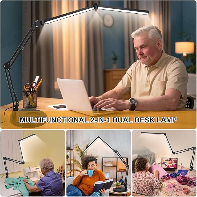 Toolour Desk Lamps for Nail Tech,24W Large Dual Architect Lamp with Remote Control,5 Colors Stepless Dimming Sleep Mode & Memory Function Workbench LED Halfmoon Light for Beauty Salon Home Office