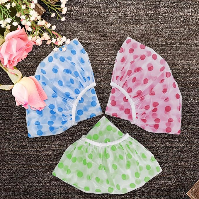 3PCS Shower Caps, Elastic Reusable Waterproof Plastic Shower Cap for Women Ladies Spa Salon Red