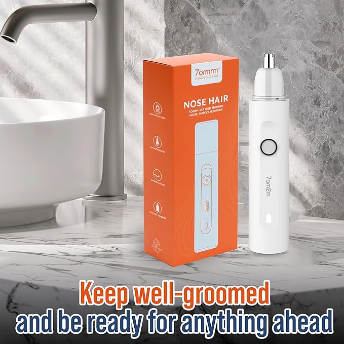 7AM2M PersonalCare Electric Nose and Ear Hair Trimmer – Rechargeable, 9000 RPM High-Speed Precision Cutting, Detachable Washable Blade, Portable Design White