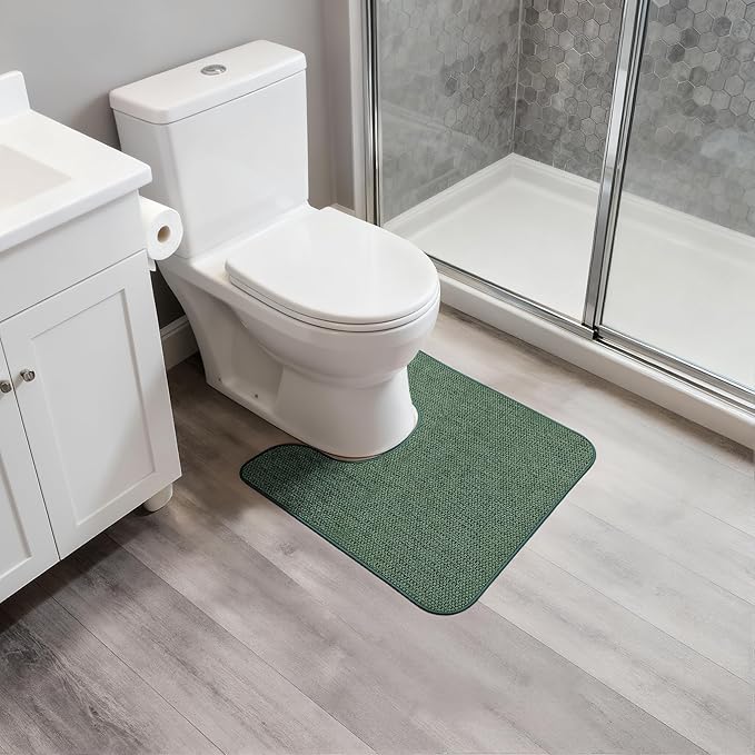 Toilet Rugs U Shaped Bathroom Rug,Machine Washable Non Slip Quick Dry Super Absorbent Ultra Thin Toilet Mats for Bathroom Toilet.Green,1'8"x2'(20x24inch)