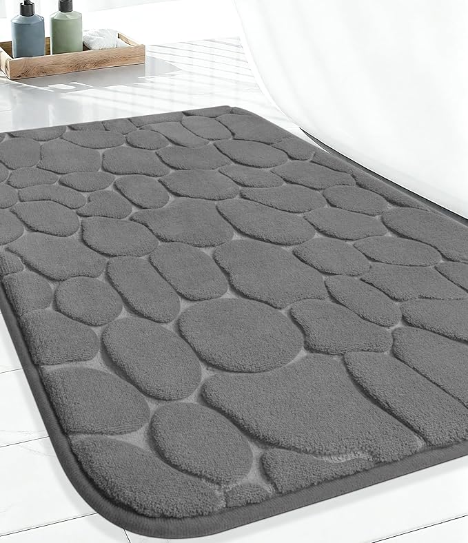 YIHOUSE Bathroom Mat Rug, Memory Foam Bath Mat, Non-Slip Bathroom Floor Mats, Cobblestone Bath Mats Absorbent Bath Rugs Washable Quick Dry (17x24,Dark Gray)