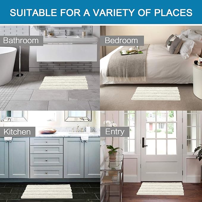 H.VERSAILTEX 2 Piece Bathroom Set - Super Absorbent Chenille Striped Bath Mats, Non Skid, Machine Washable (Cream, 24 x 36 Plus 20 x 32 - Inches)