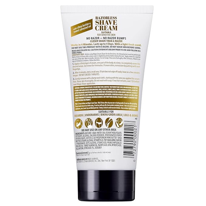 SoftSheen-Carson Magic Razorless Shaving Cream, Depilatory Hair Removal Cream, Works in 4 Minutes for Coarse, Curly Hair, 6 Oz