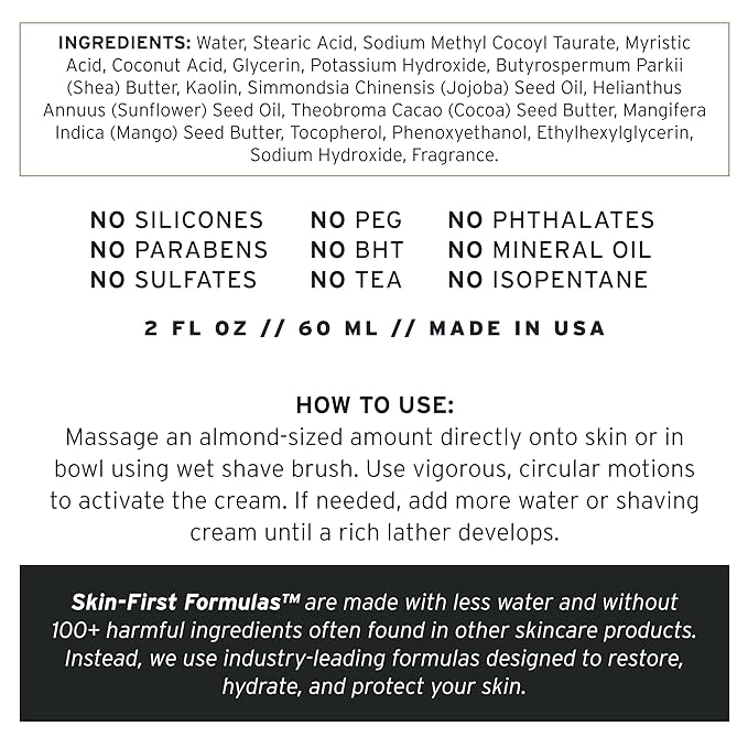 SUPPLY Ultra Lather Shaving Cream Fragrance Free - Hypoallergenic Formula for Men - 3.4 Oz Jar - Naturally Soothes and Protects, Guards Against Razor Burn and Irritation