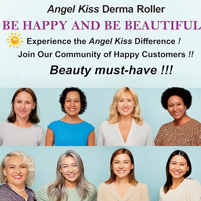Derma Roller Real Needles - Angel Kiss 0.25mm Microneedling Roller with Case - 192 Stainless Steel Micro Needling Dermal Kit for Face, Scalp, Body - At Home Microdermabrasion Roller for Women Men