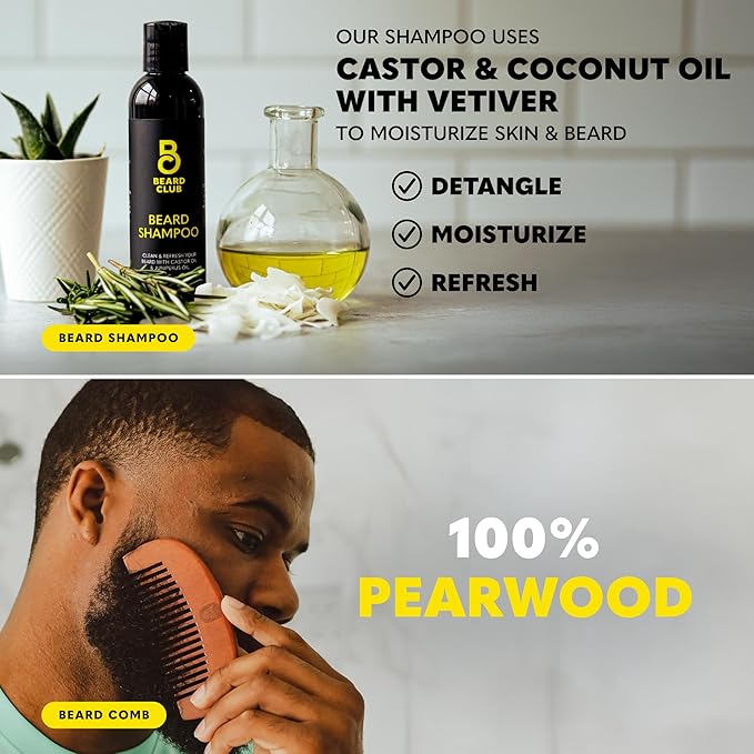 The Beard Club Supreme Beard Growth Kit - Derma Roller, Growth Oil, Vitamins, Vitamin Spray, Biotin Balm, Thickening Conditioner, Shampoo, Comb & Cleansing Spray - Gift Set