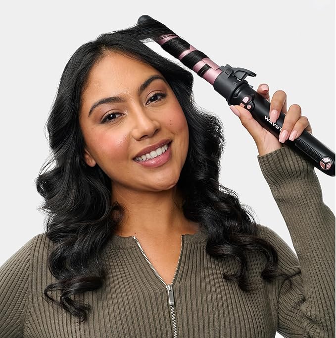 Wavytalk Rotating Curling Iron, Curl Cycle, 1 Inch Automatic Curling Wand for Long Hair, Get Effortless Beach Waves with Self Spinning Barrel up to 430°F with Home Button, Dual Voltage, Rose Gold