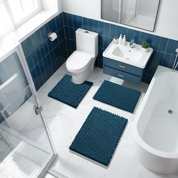 Yimobra Bathroom Rugs Non Slip Washable 32x20 Inch - Ultra Soft Absorbent Chenille Bath Mat, Quick Dry Shaggy Floor Carpet for Tub Shower, Peacock Blue Home Decor Accessories