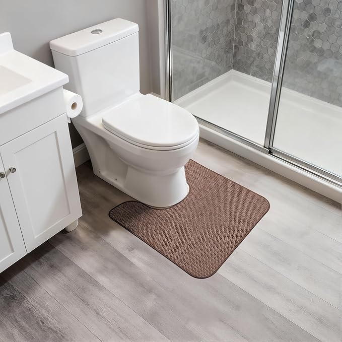 Toilet Rugs U Shaped Bathroom Rug,Machine Washable Non Slip Quick Dry Super Absorbent Ultra Thin Toilet Mats for Bathroom Toilet.Brown,1'8"x2'(20x24inch)