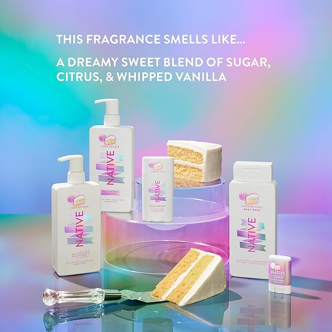 Native Aluminum-Free Clean Deodorant with Natural Derived Ingredients, 72HR odor control | Deodorant for Women and Men | Baking Soda, Coconut Oil, Shea Butter | Piece of Cake Birthday