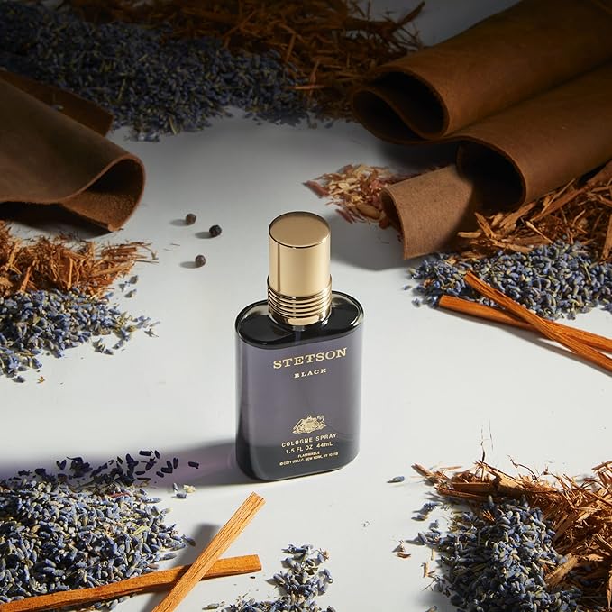 Stetson Black - Cologne for Men - Woody, Dark and Spicy Scent with Fragrance Notes of Sandalwood, Spices, and Suede - 1.5 Fl Oz