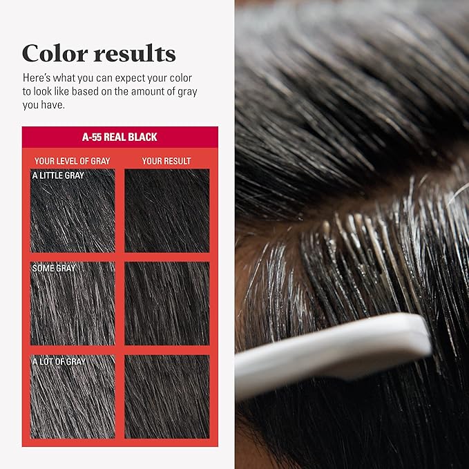 Just For Men Easy Comb-In Color Mens Hair Dye, Easy No Mix Application with Comb Applicator - Real Black, A-55, Pack of 3