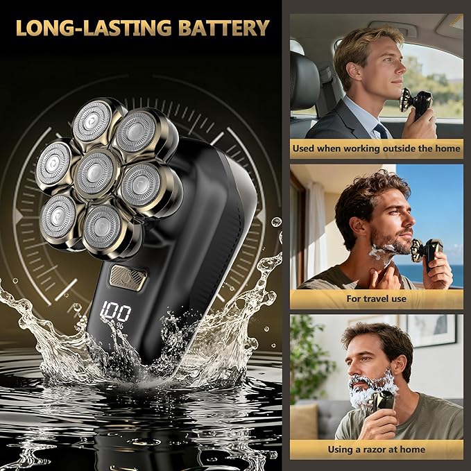 Head Shavers for Bald Men, Electric Razor with 7D Magnetic Shaver Heads, Wet Dry Waterproof Bald Head Trimmer Kit for Women & Men, Nose Ear Hair Trimmer, USB Rechargeable Clippers, Bright Black