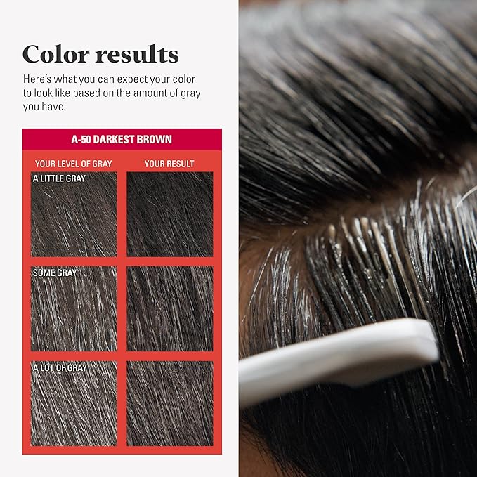 Just For Men Easy Comb-In Color Mens Hair Dye, Easy No Mix Application with Comb Applicator - Darkest Brown, A-50, Pack of 1