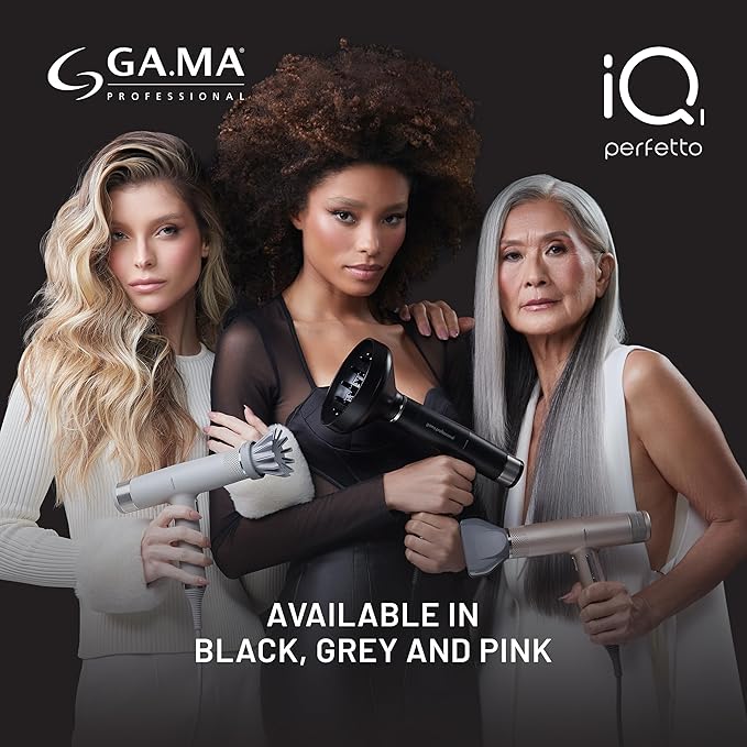 GA.MA iQ1 Perfetto Hair Dryer with 110,000 RPM Intelligent Brushless Motor, Oxy Active Technology, Auto-Clean & Washable Filter, Includes Diffuser & 3 Nozzles, Rose Gold