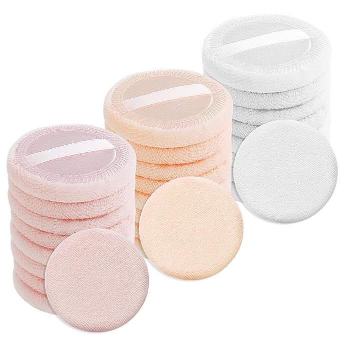 24Pcs Powder Puff Cotton Round Makeup Puff Pads with Strap Face Powder Puffs for Loose and Foundation Cosmetics Sponge Powder Puffs