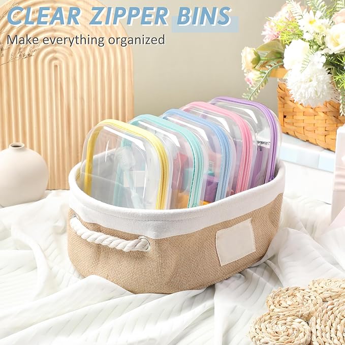 Sanwuta 10 Pcs Hard Zipper Case Clear Hard Pouches Plastic Zipper Pencil Box Toy Storage Bins Portable Plastic Container for Travel Toiletry Office Cosmetic Block Puzzle Organizer(S/m,Macaron Color)
