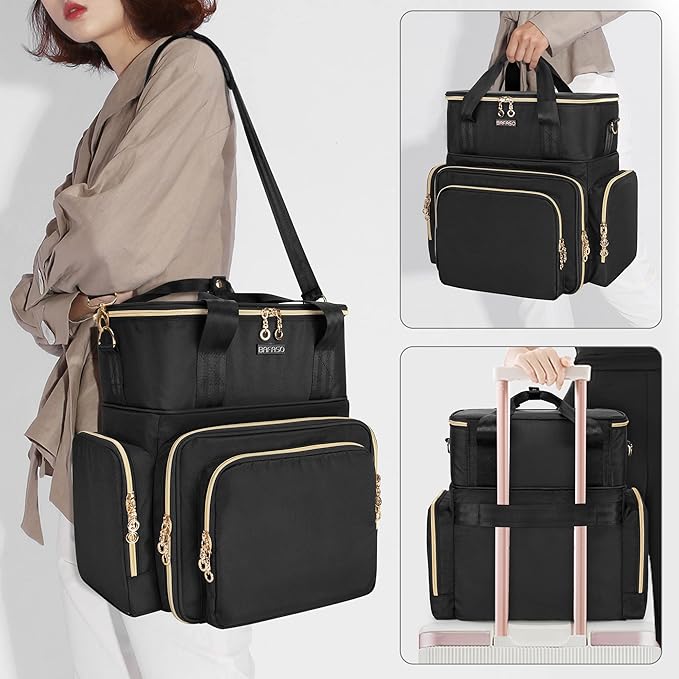 BAFASO Double Layer Nail Polish Organizer Holds 70 Bottles (15ml - 0.5 fl.oz) and a Nail Dryer, Nail Polish Case with 2 Removable Pouches and Tools Storage Sections (Patented), Black