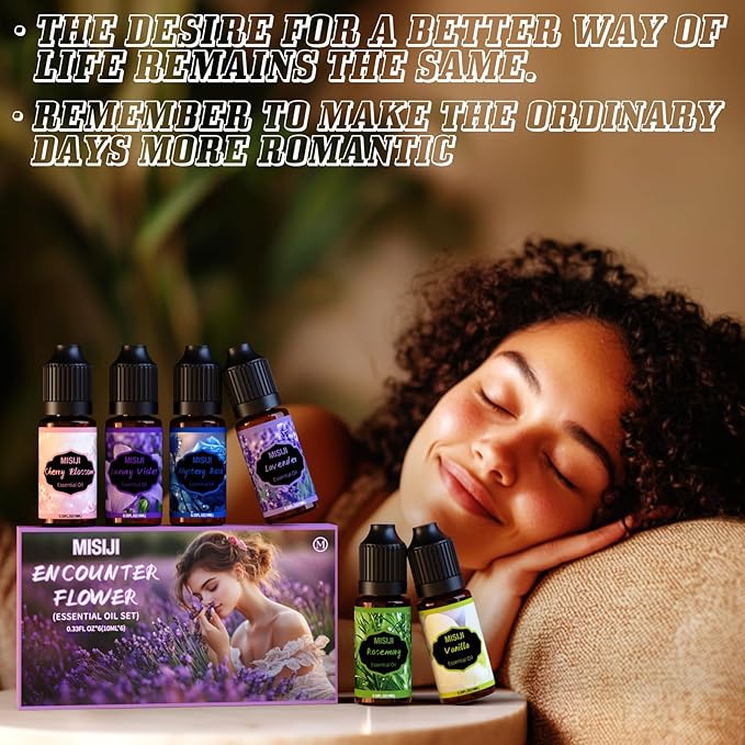 Flowers Essential Oils for Humidifier Diffuser- Cherry Blossom, Mystery Rose, Rosemary, Vanilla, Lavender, Luxury Violet,6x10mL