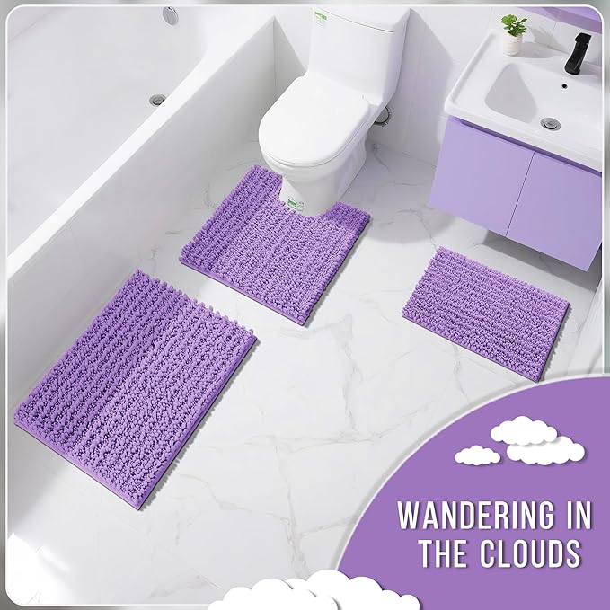 Yimobra Bathroom Rugs Non Slip Washable 32x20 Inch - Ultra Soft Absorbent Chenille Bath Mat, Quick Dry Shaggy Floor Carpet for Tub Shower, Lavender Home Decor Accessories
