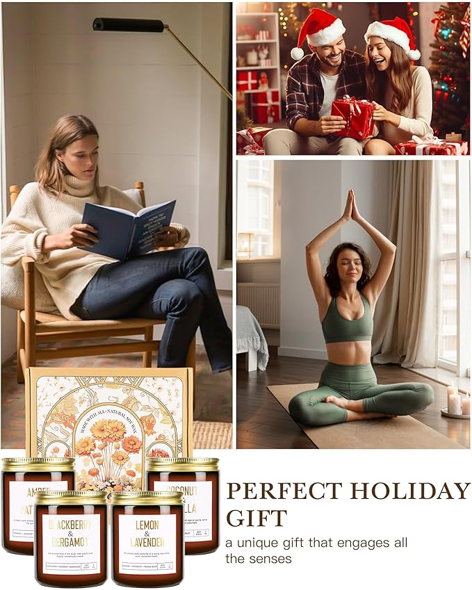 28oz Wood Wick Candles That Crackle: 4 Pack Scented Candles for Home Scented, Aromatherapy Candle Set with Crackling Wooden Wick Up to 200H Burning Candle Gift Set for Birthday Thanksgiving Christmas