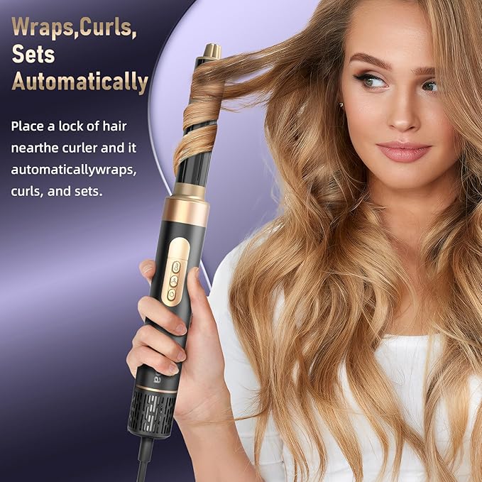 6 in 1 Hot Air Brush & Hair Dryer–High-Speed Hair Dryer Brush with Auto Wrap Curlers, Hot Air Styler Wrap Fast Drying & Frizz-Free Styling, No Heat Damage, Volumizing with Travel Bag