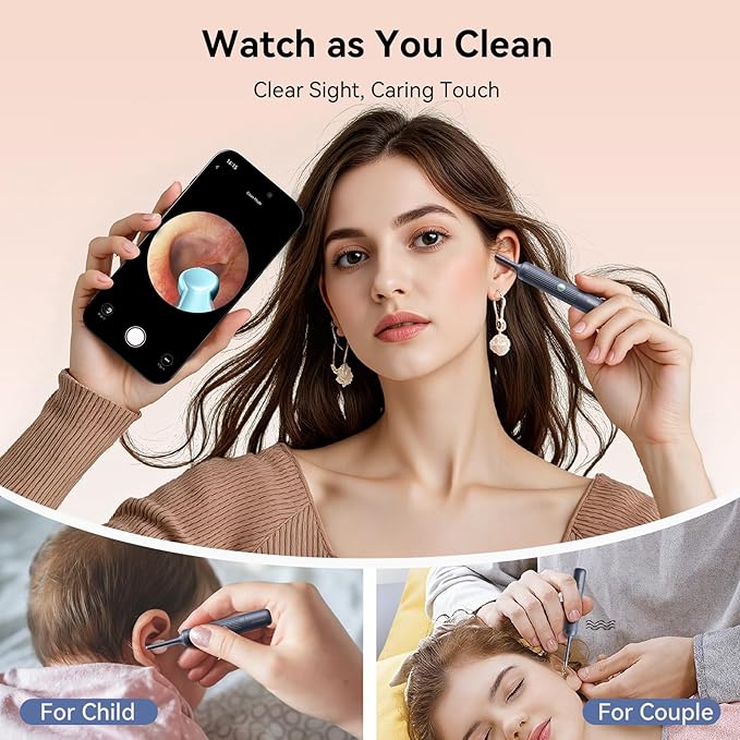 Ear Wax Removal Kit: Smart Visual Ear Cleaner with Camera 1080P HD for Adults & Kids - Flexible Ear Wax Remover with 6 LED Lights - Safe Ear Cleaning Tool for Home Use