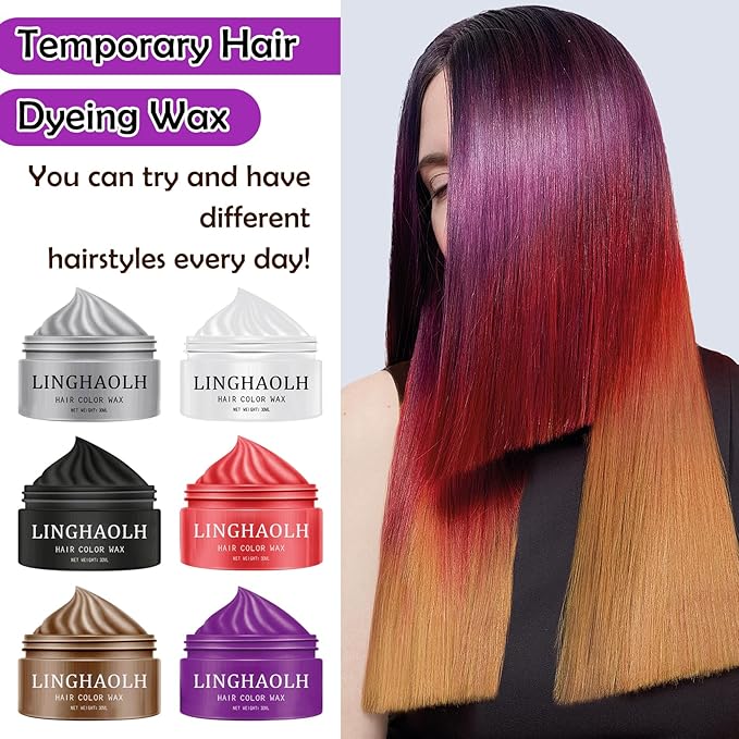 6 Colors Temporary Hair Color Wax,Instant Hair Coloring Wax Mud for Women & Men,Temporary Hair Wax Color Hair Dye for Festivals Clubs Party Cosplay Halloween(Red Purple Brown White Black Gray)