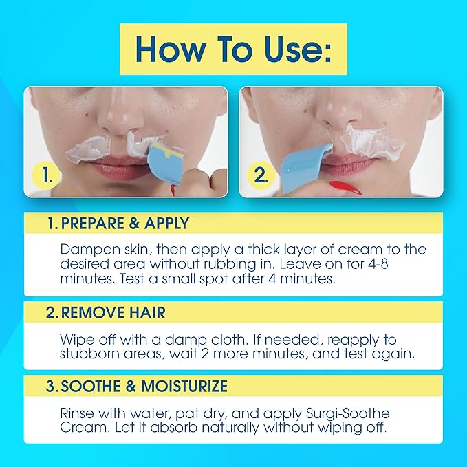 Surgiwax Facial Hair Removal Cream for Women – Depilatory Cream for Face, Neck, & Sensitive Skin, Professional Hair Remover, 1 oz