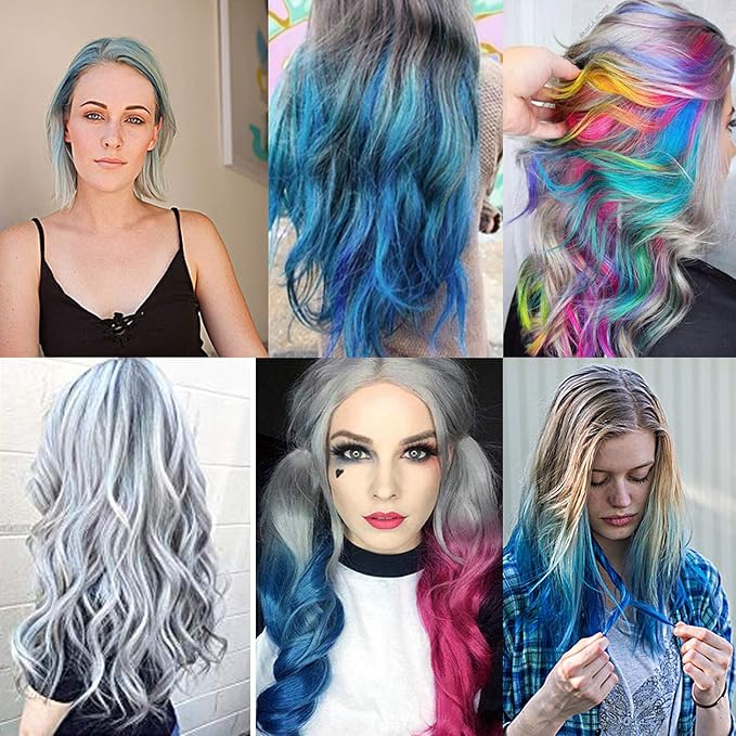 6 Colors Hair Color Wax, 6 in 1 Sliver Blue Purple Gold Green Pink Red, Temporary Hair Color for Party, Cosplay, Date, Halloween