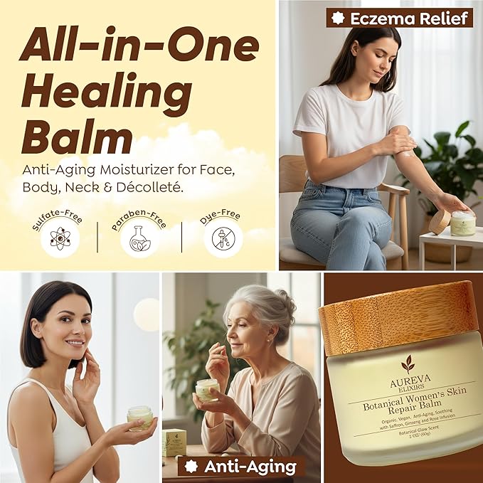 Botanical Woman’s Skin Balm – Cleansing Balm Moisturizer – Makeup Remover for Face, Body, Neck & Décolleté Drynes – Saffron, Ginseng, Rose Infusion